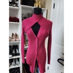 Ronny Kobo Collection Ribbed Cutout Cardigan - Fuchsia Pink